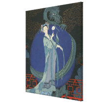 Lady with a Dragon (colour litho) canvas prints