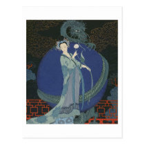 Lady with a Dragon (colour litho) postcards