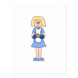 Lady with a Hot Dish of Food. In Blue. postcards