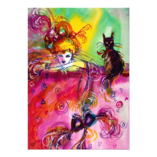 LADY WITH BLACK CAT Halloween Masquerade Ball Custom Announcement