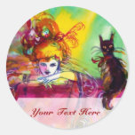 LADY WITH BLACK CAT ROUND STICKER