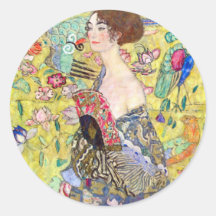 Lady with Fan by Gustav Klimt, Vintage Japonism Stickers