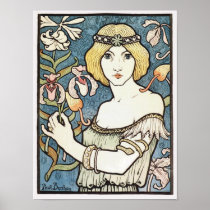 Lady with Flowers Art Nouveau Poster