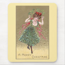 Lady with Mistletoe Dress Vintage Christmas Mousepad