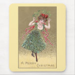 Lady with Mistletoe Dress Vintage Christmas mousepads