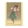 Lady with Mistletoe Dress Vintage Christmas Postcard