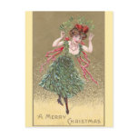 Lady with Mistletoe Dress Vintage Christmas postcards