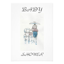 Lady With Pram Baby Shower Invitation
