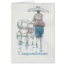 Lady With Pram Congratulations Card