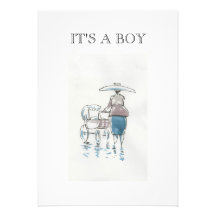 Lady With Pram It's A Boy Card Custom Invitation