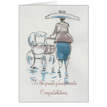 Lady With Pram Proud Grandparent Card