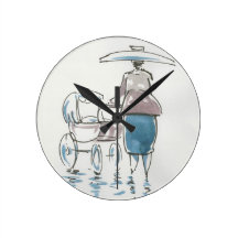 Lady with Pram Wall Clock