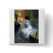 lady woman reading letter antique painting art pin