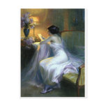lady woman reading letter antique painting art postcard