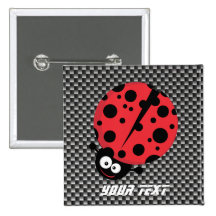 Ladybug; Faux Carbon Fibre Pinback Button