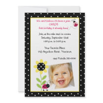 Ladybug First Birthday Photo Invitation