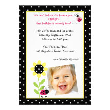 Ladybug First Birthday Photo Invitation