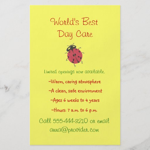 Ladybug theme child care flyer