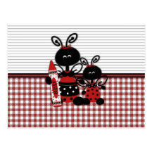 Ladybugs with Crayon Gingham Post Cards