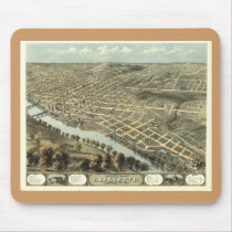 Lafayette IN, 1868 Antique Panoramic Map Mousepads