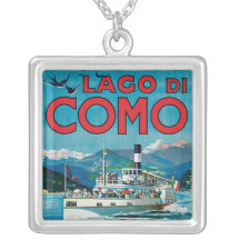 Lago Di Como Vintage Travel Poster Personalized Necklace