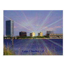 Lake Charles, LA Skyline with Sunburst Post Cards