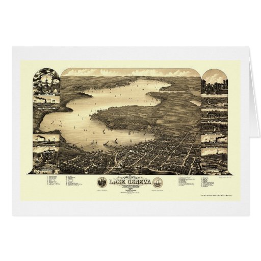 Lake Geneva, WI Panoramic Map - 1882 Card