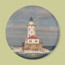 Lake Michigan Lighthouse Round Magnet