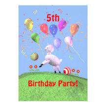 Lamb Fifth Birthday Party for Kids Invitations