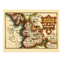 "Lancaster" Lancashire County Map Postcards