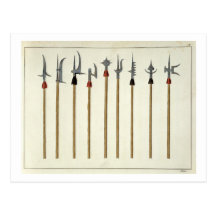 Lances, spears, halberds and partisanes, plate fro postcard