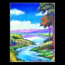 Landscape River Painting Art - Multi postcards