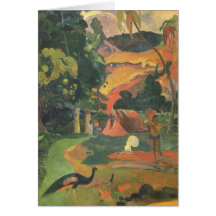 Landscape w Peacocks by Gauguin, Vintage Fine Art Greeting Card