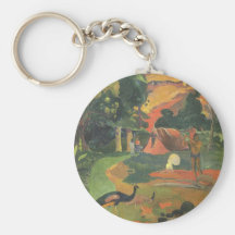 Landscape w Peacocks by Gauguin, Vintage Fine Art Key Chains