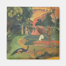 Landscape w Peacocks by Gauguin, Vintage Fine Art Refrigerator Magnets