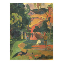 Landscape w Peacocks by Gauguin, Vintage Fine Art Postcard