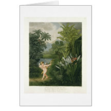 Landscape with Cupid aiming an arrow at a Parrot o Greeting Card