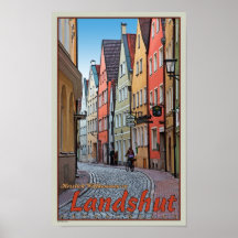 Landshut - Biker on Cobblestone Alley Poster