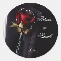 Lapel Rose Save the date Round Stickers