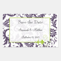 Lapis Purple Apple Green Damask Bird Weddings Stickers