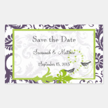 Lapis Purple Apple Green Damask Bird Weddings Stickers