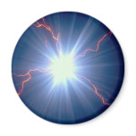 Large glowing electro-charge over blue background fridge magnet