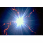 Large glowing electro-charge over blue background photo sculptures
