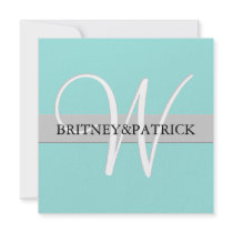 Large Monogram Tiffany Blue Wedding Invitations