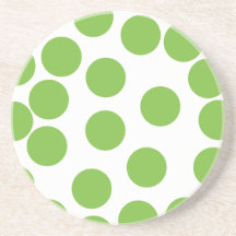 Large Pea Green Dots on White. Drink Coaster