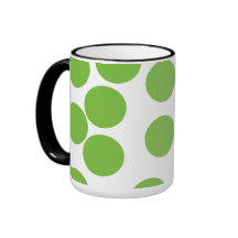 Large Pea Green Dots on White. Mug