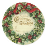 Large Victorian Christmas Name Tags for Gifts Round Stickers
