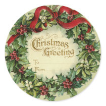 Large Victorian Christmas Name Tags for Gifts Round Stickers