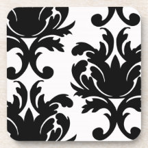 large white and black bold damask drink coaster