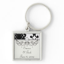 large white and black bold damask key chain